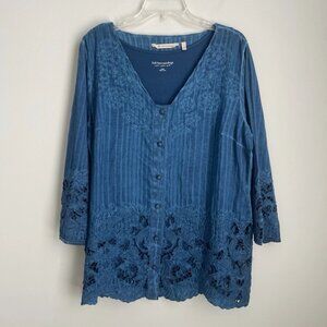 Soft Surroundings Blue Esme Lace Button Down Tunic with Cami Set